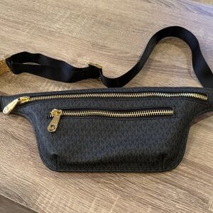 Michael Kors Black Cross Body Bag with Gold Accents